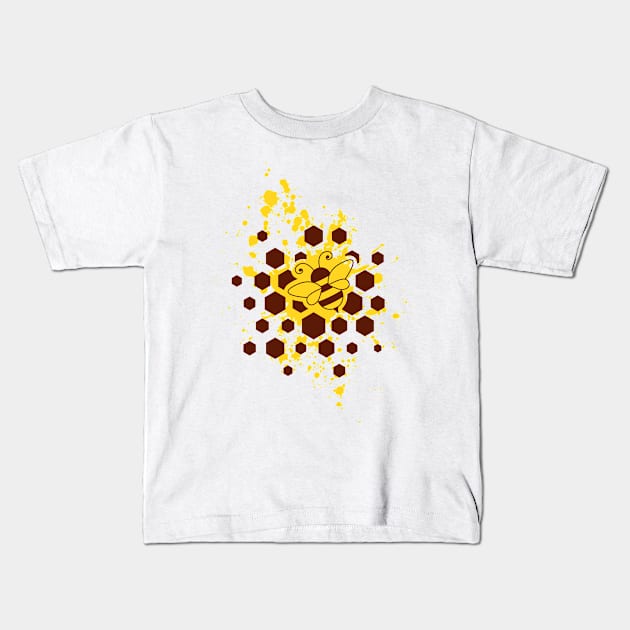 Bee, honeycombs and yellow splash Kids T-Shirt by Florin Tenica